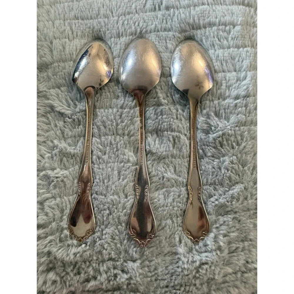 Oneidacraft Deluxe Chateau Stainless Steel Youth Flatware Spoon 1970s Includes 3